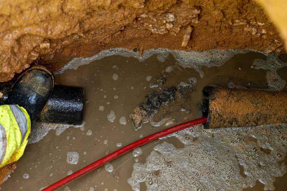 leaking or cracked sewer line pipe